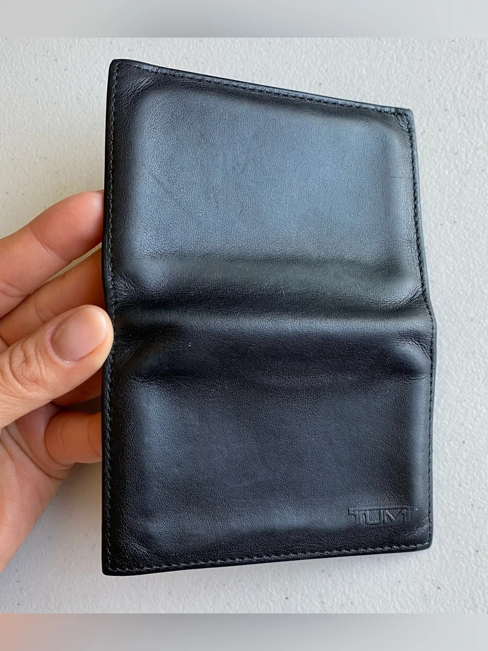 Tumi Black Genuine Leather Card Slit Small Square Wallet